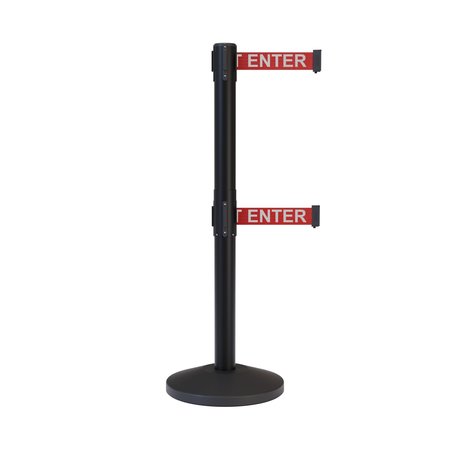 MONTOUR LINE Stanchion Dual Belt Barrier Black Post 13ft. R.Cau..Belt M630D-BK-CAURW-130